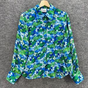 Linea Shirt Women S Small Blue Floral Button Up Collared Lined Long Sleeve